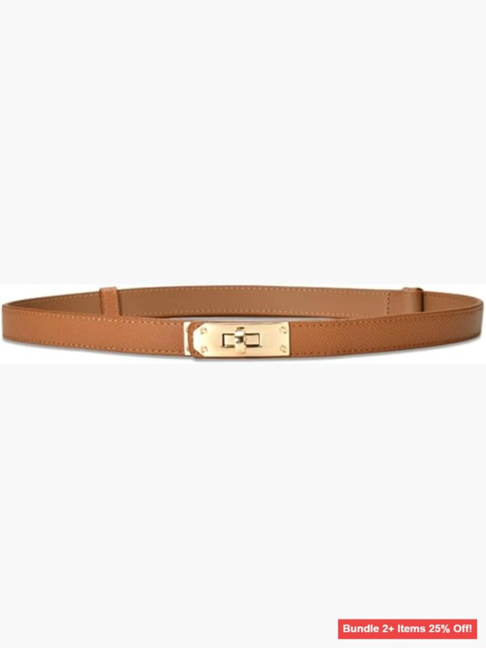 Genuine Leather Skinny Belt Adjustable Turn Lock Buckle Slim Waist Accessory